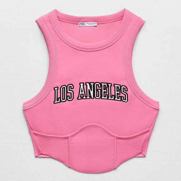 Zara - Pink Embroidered Bustier Tank Top - Picture 2 of 5